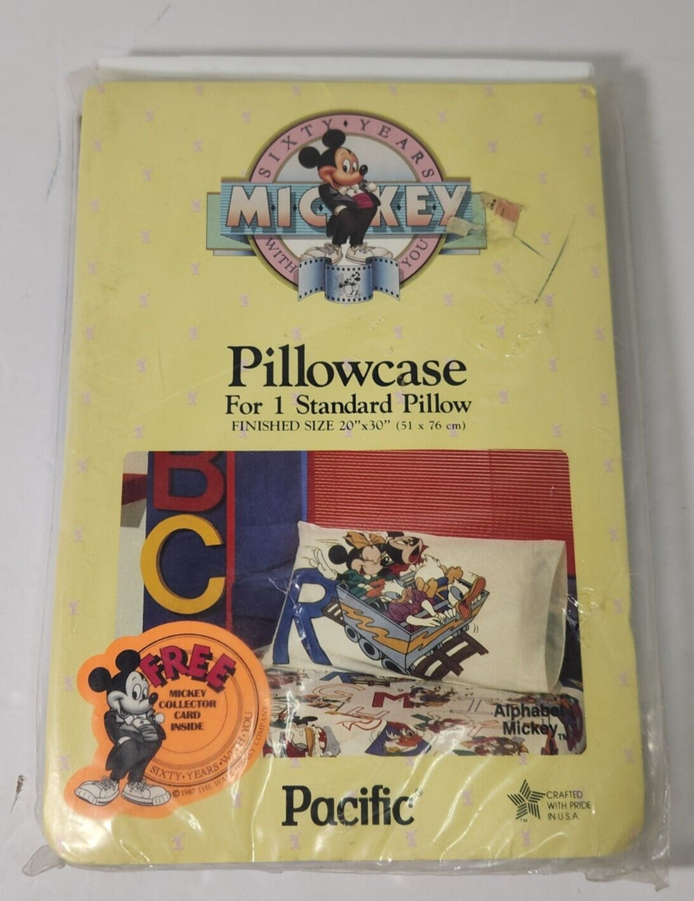 VTG Pacific Disney Mickey Minnie Donald Daisy Pillowcase Alphabet Roller Coaster